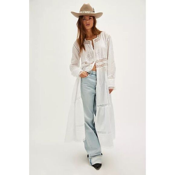 NWT Free People Womens Button Front Long Sleeve Keepsake Maxi Top Ivory Medium - Picture 2 of 13